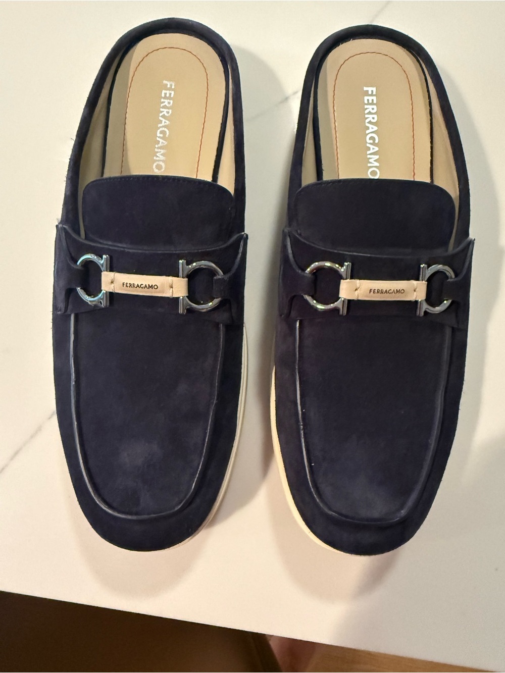 Salvatore Ferragamo Navy Suede Bit-Detail Slip-On Loafers
